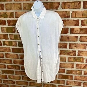 XCVI White Button-Up Swim Cover up casual 100% linen Shirt. Small